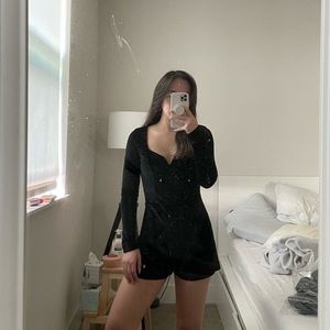Velvet long sleeve romper